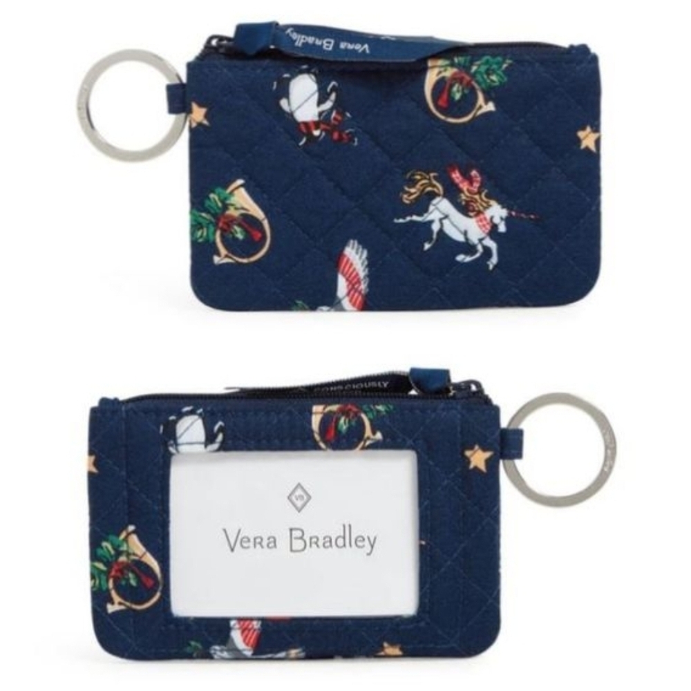 Vera Bradley Zip ID Navy Snow Globe Motif Wallet